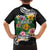 Hawaii Aloha Tropical Leaves and Flower Family Matching Summer Maxi Dress and Hawaiian Shirt with Polynesian Art Tattoo Black Color - Polynesian Pride