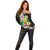 Hawaii Aloha Tropical Leaves and Flower Off Shoulder Sweater with Polynesian Art Tattoo Black Color - Polynesian Pride