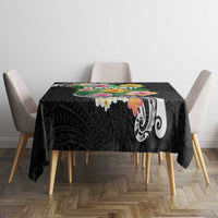 Hawaii Aloha Tropical Leaves and Flower Tablecloth with Polynesian Art Tattoo Black Color - Polynesian Pride