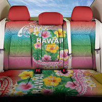 Hawaii Aloha Tropical Leaves and Flower Back Car Seat Cover with Polynesian Art Tattoo Rainbow Color - Polynesian Pride
