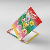 Hawaii Aloha Tropical Leaves and Flower Canvas Wall Art with Polynesian Art Tattoo Rainbow Color - Polynesian Pride
