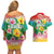 Hawaii Aloha Tropical Leaves and Flower Couples Matching Off Shoulder Short Dress and Hawaiian Shirt with Polynesian Art Tattoo Rainbow Color - Polynesian Pride