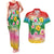 Hawaii Aloha Tropical Leaves and Flower Couples Matching Tank Maxi Dress and Hawaiian Shirt with Polynesian Art Tattoo Rainbow Color - Polynesian Pride