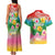 Hawaii Aloha Tropical Leaves and Flower Couples Matching Tank Maxi Dress and Hawaiian Shirt with Polynesian Art Tattoo Rainbow Color - Polynesian Pride