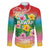 Hawaii Aloha Tropical Leaves and Flower Family Matching Off Shoulder Short Dress and Hawaiian Shirt with Polynesian Art Tattoo Rainbow Color - Polynesian Pride