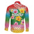 Hawaii Aloha Tropical Leaves and Flower Family Matching Summer Maxi Dress and Hawaiian Shirt with Polynesian Art Tattoo Rainbow Color - Polynesian Pride
