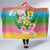 Hawaii Aloha Tropical Leaves and Flower Hooded Blanket with Polynesian Art Tattoo Rainbow Color - Polynesian Pride