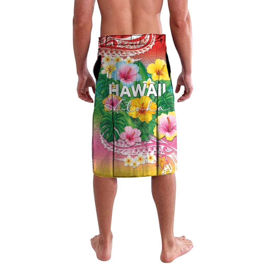 Hawaii Aloha Tropical Leaves and Flower Lavalava with Polynesian Art Tattoo Rainbow Color - Polynesian Pride