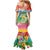 Hawaii Aloha Tropical Leaves and Flower Mermaid Dress with Polynesian Art Tattoo Rainbow Color - Polynesian Pride