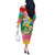 Hawaii Aloha Tropical Leaves and Flower Off The Shoulder Long Sleeve Dress with Polynesian Art Tattoo Rainbow Color - Polynesian Pride