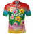 Hawaii Aloha Tropical Leaves and Flower Polo Shirt with Polynesian Art Tattoo Rainbow Color - Polynesian Pride
