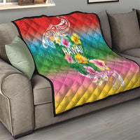 Hawaii Aloha Tropical Leaves and Flower Quilt with Polynesian Art Tattoo Rainbow Color - Polynesian Pride