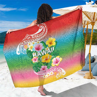 Hawaii Aloha Tropical Leaves and Flower Sarong with Polynesian Art Tattoo Rainbow Color - Polynesian Pride