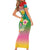 Hawaii Aloha Tropical Leaves and Flower Short Sleeve Bodycon Dress with Polynesian Art Tattoo Rainbow Color - Polynesian Pride