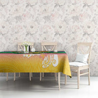 Hawaii Aloha Tropical Leaves and Flower Tablecloth with Polynesian Art Tattoo Rainbow Color - Polynesian Pride