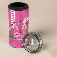 Hawaii Aloha Turtle Hibiscus and Leaves 4 in 1 Can Cooler Tumbler with Polynesian and Kakau Tattoos Rose Color - Polynesian Pride