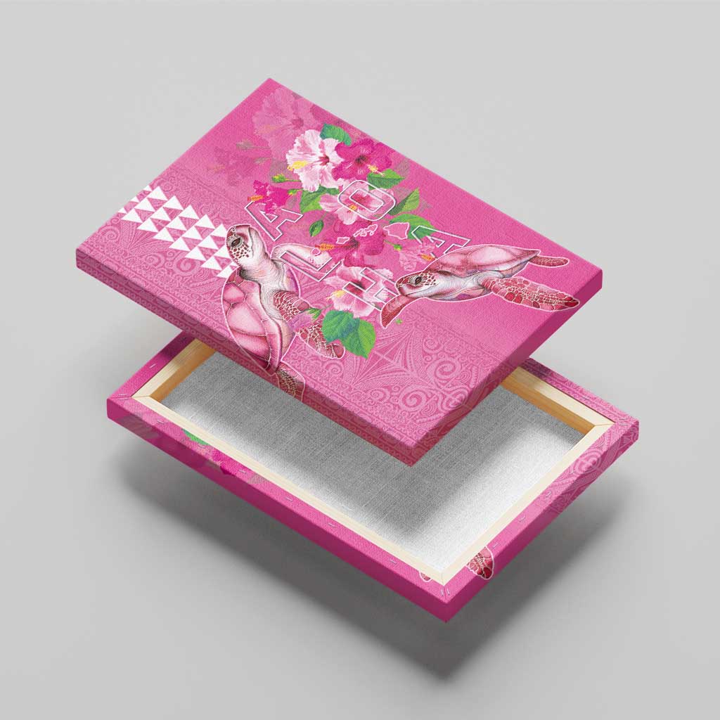 Hawaii Aloha Turtle Hibiscus and Leaves Canvas Wall Art with Polynesian and Kakau Tattoos Rose Color - Polynesian Pride