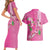 Hawaii Aloha Turtle Hibiscus and Leaves Couples Matching Short Sleeve Bodycon Dress and Hawaiian Shirt with Polynesian and Kakau Tattoos Rose Color - Polynesian Pride