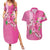 Hawaii Aloha Turtle Hibiscus and Leaves Couples Matching Summer Maxi Dress and Hawaiian Shirt with Polynesian and Kakau Tattoos Rose Color - Polynesian Pride