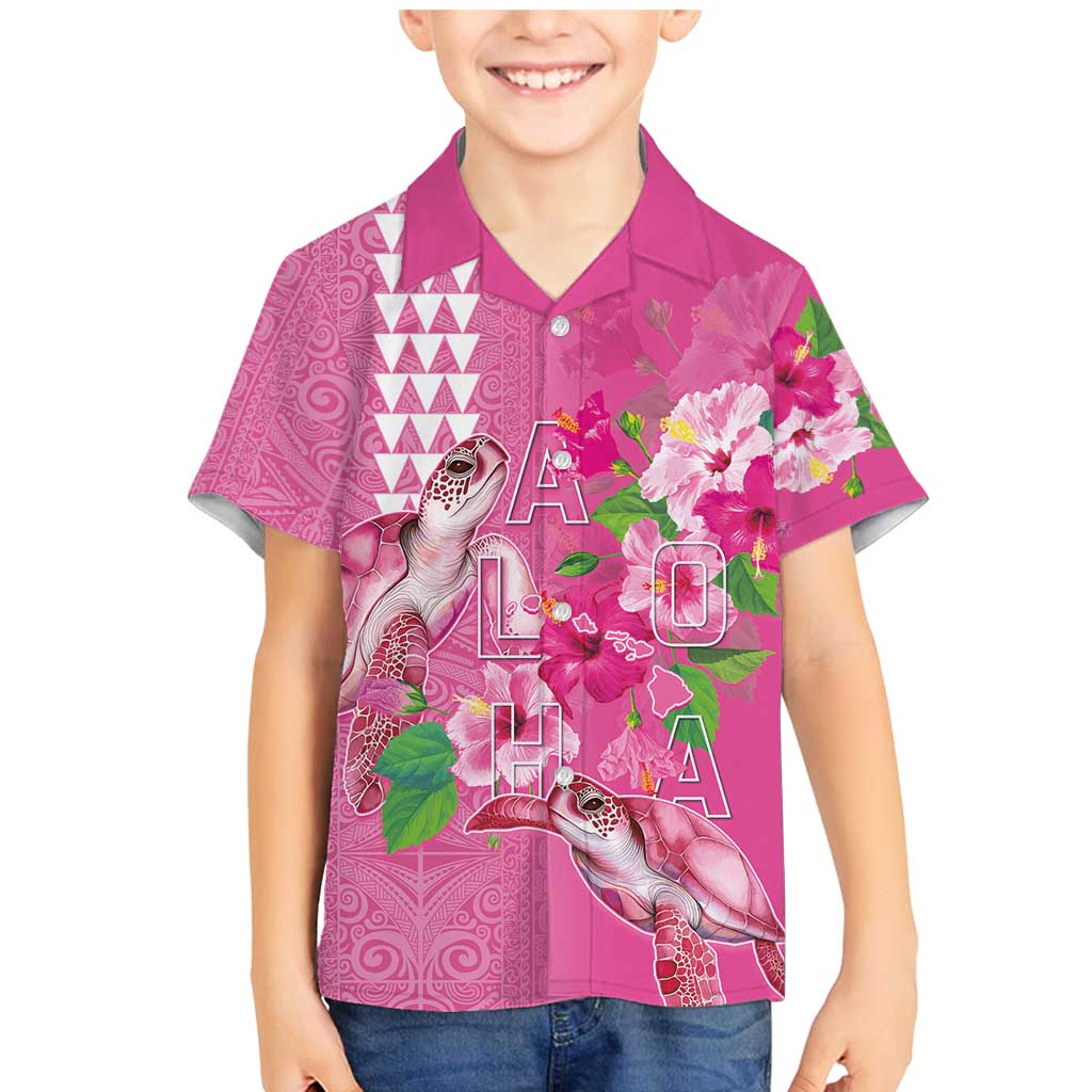 Hawaii Aloha Turtle Hibiscus and Leaves Family Matching Mermaid Dress and Hawaiian Shirt with Polynesian and Kakau Tattoos Rose Color - Polynesian Pride