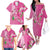 Hawaii Aloha Turtle Hibiscus and Leaves Family Matching Off The Shoulder Long Sleeve Dress and Hawaiian Shirt with Polynesian and Kakau Tattoos Rose Color - Polynesian Pride