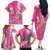 Hawaii Aloha Turtle Hibiscus and Leaves Family Matching Off The Shoulder Long Sleeve Dress and Hawaiian Shirt with Polynesian and Kakau Tattoos Rose Color - Polynesian Pride