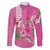 Hawaii Aloha Turtle Hibiscus and Leaves Family Matching Off The Shoulder Long Sleeve Dress and Hawaiian Shirt with Polynesian and Kakau Tattoos Rose Color - Polynesian Pride