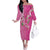 Hawaii Aloha Turtle Hibiscus and Leaves Family Matching Off The Shoulder Long Sleeve Dress and Hawaiian Shirt with Polynesian and Kakau Tattoos Rose Color - Polynesian Pride