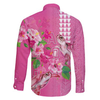 Hawaii Aloha Turtle Hibiscus and Leaves Family Matching Off Shoulder Maxi Dress and Hawaiian Shirt with Polynesian and Kakau Tattoos Rose Color - Polynesian Pride