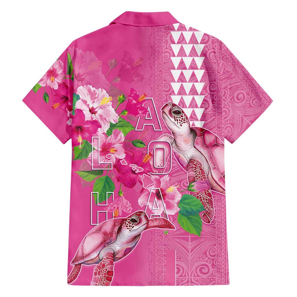 Hawaii Aloha Turtle Hibiscus and Leaves Family Matching Short Sleeve Bodycon Dress and Hawaiian Shirt with Polynesian and Kakau Tattoos Rose Color - Polynesian Pride