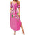 Hawaii Aloha Turtle Hibiscus and Leaves Family Matching Summer Maxi Dress and Hawaiian Shirt with Polynesian and Kakau Tattoos Rose Color - Polynesian Pride