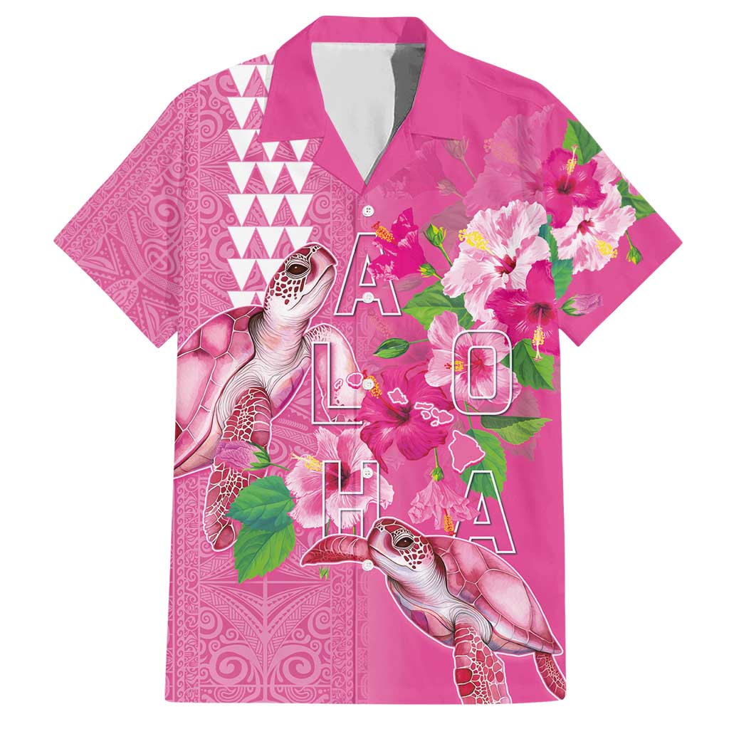 Hawaii Aloha Turtle Hibiscus and Leaves Hawaiian Shirt with Polynesian and Kakau Tattoos Rose Color - Polynesian Pride