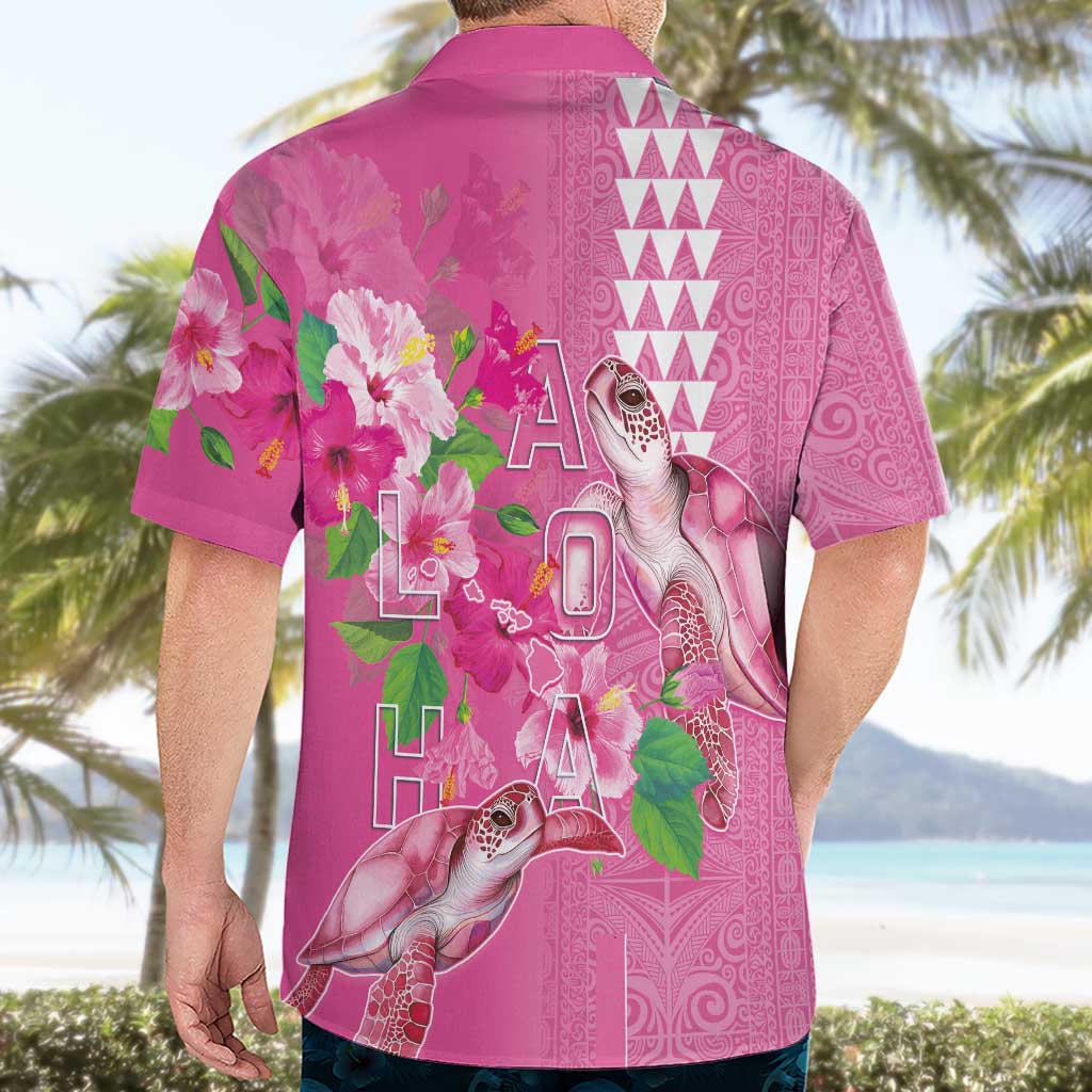 Hawaii Aloha Turtle Hibiscus and Leaves Hawaiian Shirt with Polynesian and Kakau Tattoos Rose Color - Polynesian Pride