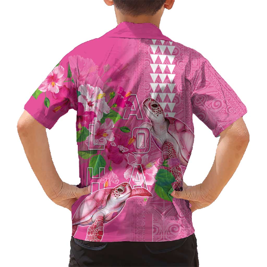 Hawaii Aloha Turtle Hibiscus and Leaves Hawaiian Shirt with Polynesian and Kakau Tattoos Rose Color - Polynesian Pride