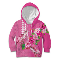 Hawaii Aloha Turtle Hibiscus and Leaves Kid Hoodie with Polynesian and Kakau Tattoos Rose Color - Polynesian Pride