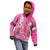 Hawaii Aloha Turtle Hibiscus and Leaves Kid Hoodie with Polynesian and Kakau Tattoos Rose Color - Polynesian Pride