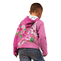 Hawaii Aloha Turtle Hibiscus and Leaves Kid Hoodie with Polynesian and Kakau Tattoos Rose Color - Polynesian Pride