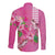 Hawaii Aloha Turtle Hibiscus and Leaves Long Sleeve Button Shirt with Polynesian and Kakau Tattoos Rose Color - Polynesian Pride