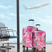 Hawaii Aloha Turtle Hibiscus and Leaves Luggage Cover with Polynesian and Kakau Tattoos Rose Color - Polynesian Pride