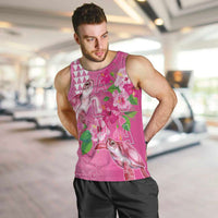 Hawaii Aloha Turtle Hibiscus and Leaves Men Tank Top with Polynesian and Kakau Tattoos Rose Color - Polynesian Pride