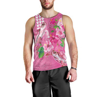 Hawaii Aloha Turtle Hibiscus and Leaves Men Tank Top with Polynesian and Kakau Tattoos Rose Color - Polynesian Pride