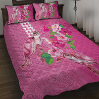 Hawaii Aloha Turtle Hibiscus and Leaves Quilt Bed Set with Polynesian and Kakau Tattoos Rose Color - Polynesian Pride