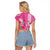 Hawaii Aloha Turtle Hibiscus and Leaves Raglan Cropped T Shirt with Polynesian and Kakau Tattoos Rose Color - Polynesian Pride