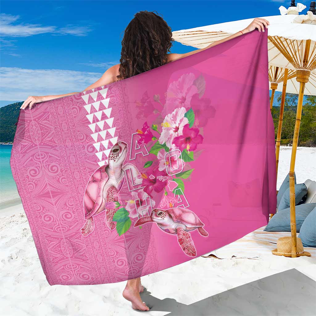 Hawaii Aloha Turtle Hibiscus and Leaves Sarong with Polynesian and Kakau Tattoos Rose Color - Polynesian Pride