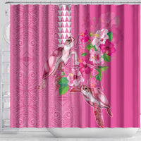 Hawaii Aloha Turtle Hibiscus and Leaves Shower Curtain with Polynesian and Kakau Tattoos Rose Color - Polynesian Pride