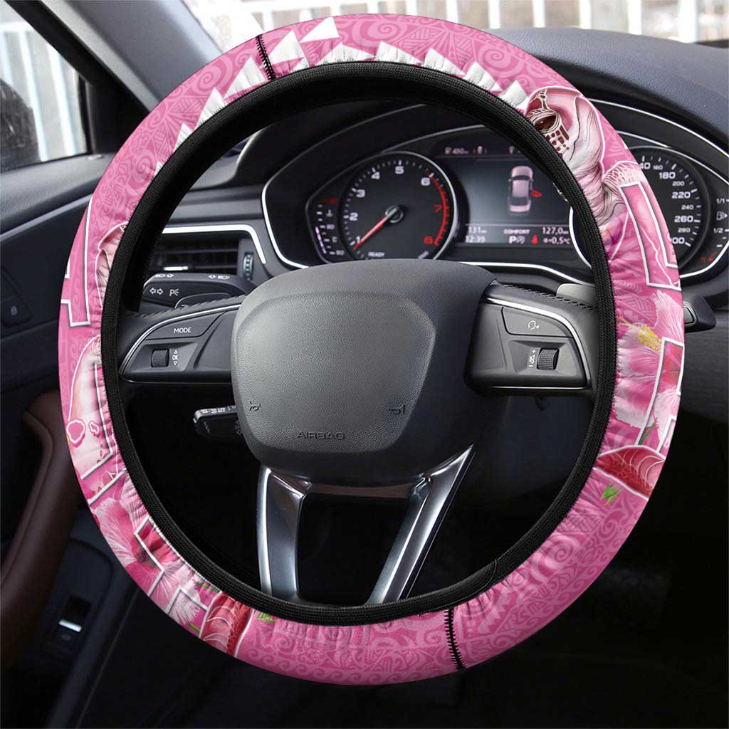 Hawaii Aloha Turtle Hibiscus and Leaves Steering Wheel Cover with Polynesian and Kakau Tattoos Rose Color - Polynesian Pride