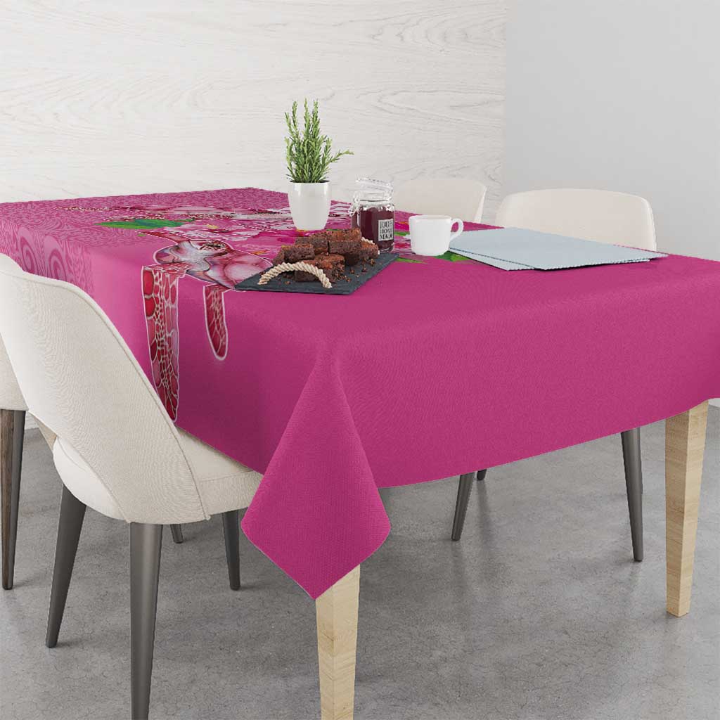 Hawaii Aloha Turtle Hibiscus and Leaves Tablecloth with Polynesian and Kakau Tattoos Rose Color - Polynesian Pride
