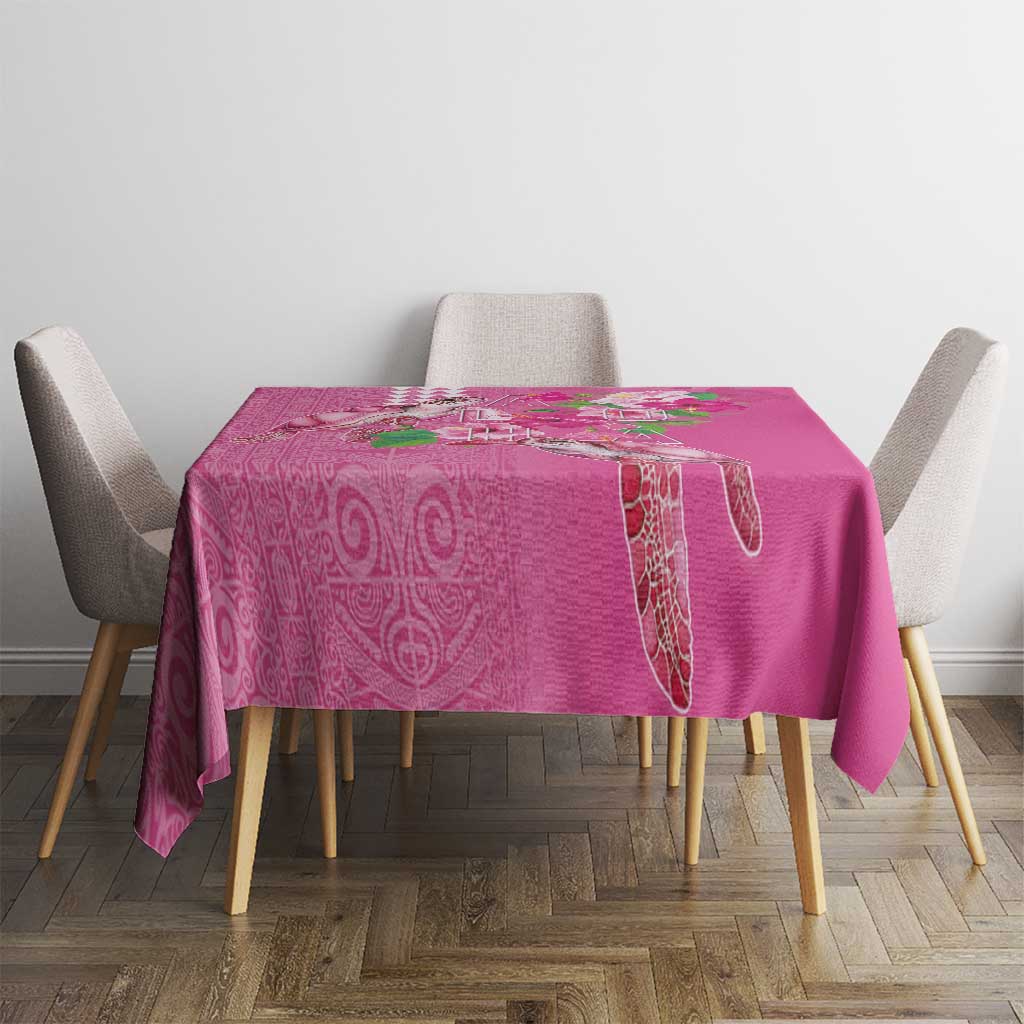 Hawaii Aloha Turtle Hibiscus and Leaves Tablecloth with Polynesian and Kakau Tattoos Rose Color - Polynesian Pride