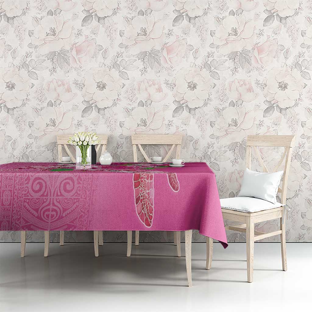 Hawaii Aloha Turtle Hibiscus and Leaves Tablecloth with Polynesian and Kakau Tattoos Rose Color - Polynesian Pride