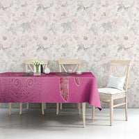 Hawaii Aloha Turtle Hibiscus and Leaves Tablecloth with Polynesian and Kakau Tattoos Rose Color - Polynesian Pride